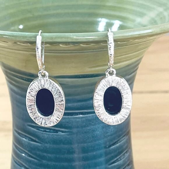 Vtg Joan Rivers Earrings Gold Druzy Quartz Classics Collection SIlver Tone Oval - Picture 4 of 5